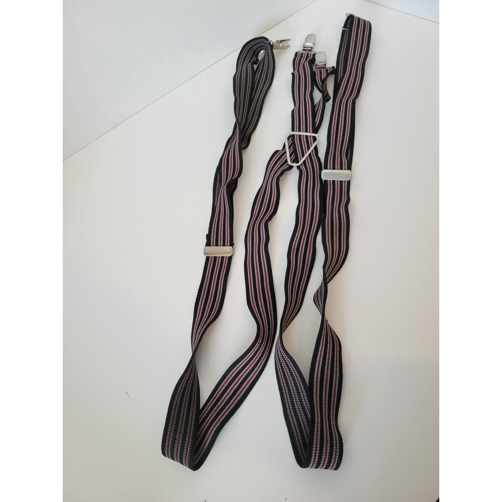Men's Unbranded Adjustable Black‎ Red Striped Clip-On Suspenders